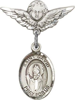 Sterling Silver Small Angel w/Wings St. David of Wales Baby Badge - Engravable