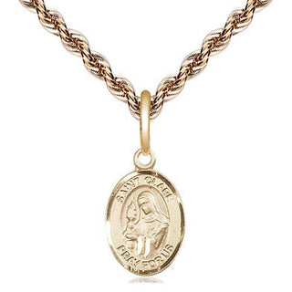 14kt Gold Saint Clare of Assisi Medal Engraved Catholic Saint Jewelry