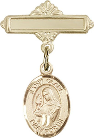 14kt Gold Polished Badge Pin St. Clare of Assisi Baby Badge - Engravable