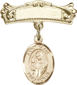 14kt Gold Badge Pin St. Clare of Assisi Baby Badge - Engravable