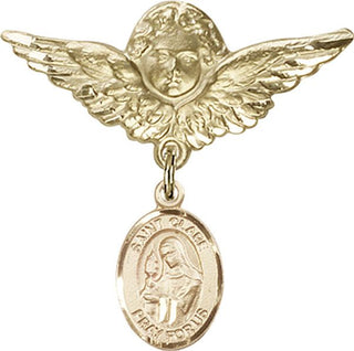 14kt Gold Large Angel w/Wings St. Clare of Assisi Baby Badge - Engravable
