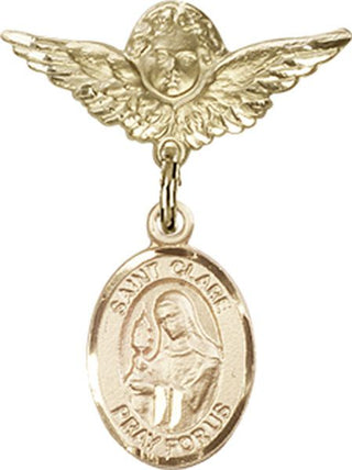 14kt Gold Small Angel w/Wings St. Clare of Assisi Baby Badge - Engravable