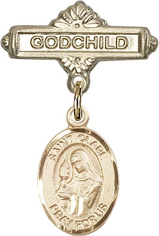 14kt Gold Godchild St. Clare of Assisi Baby Badge - Engravable