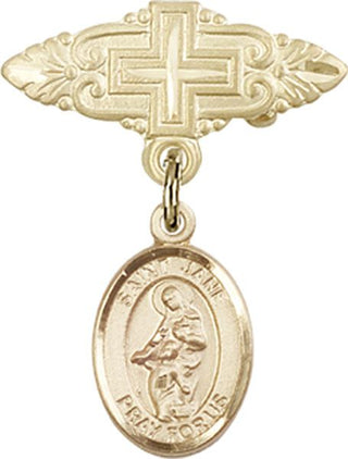 14kt Gold Filled Badge Pin With Cross St. Jane of Valois Baby Badge - Engravable