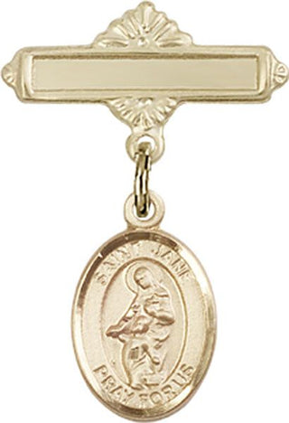 14kt Gold Polished Badge Pin St. Jane of Valois Baby Badge - Engravable