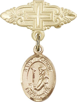 14kt Gold Badge Pin With Cross St. Dominic de Guzman Baby Badge - Engravable