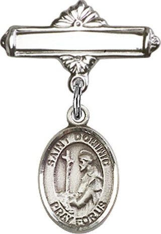 Sterling Silver Polished Badge Pin St. Dominic de Guzman Baby Badge - Engravable