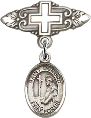 Sterling Silver Badge Pin With Cross St. Dominic de Guzman Baby Badge - Engravable