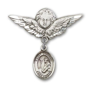 Sterling Silver Large Angel w/Wings St. Dominic de Guzman Baby Badge - Engravable
