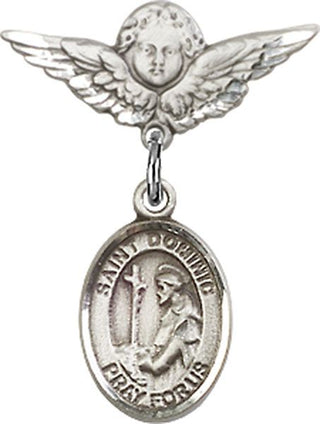 Sterling Silver Small Angel w/Wings St. Dominic de Guzman Baby Badge - Engravable