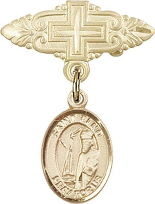14kt Gold Badge Pin With Cross St. Elmo Baby Badge - Engravable