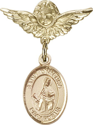 14kt Gold Small Angel w/Wings St. Dymphna Baby Badge - Engravable