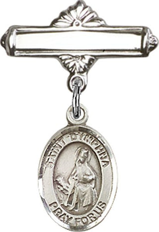 Sterling Silver Polished Badge Pin St. Dymphna Baby Badge - Engravable