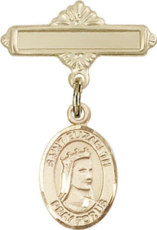 14kt Gold Polished Badge Pin St. Elizabeth of Hungary Baby Badge - Engravable