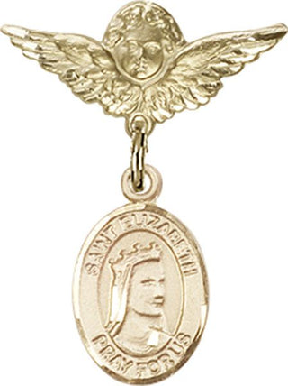 14kt Gold Small Angel w/Wings St. Elizabeth of Hungary Baby Badge - Engravable