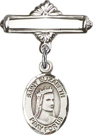 Sterling Silver Polished Badge Pin St. Elizabeth of Hungary Baby Badge - Engravable