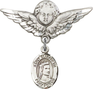 Sterling Silver Large Angel w/Wings St. Elizabeth of Hungary Baby Badge - Engravable