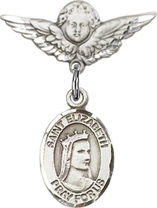 Sterling Silver Small Angel w/Wings St. Elizabeth of Hungary Baby Badge - Engravable