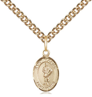 14kt Gold Saint Florian Medal Engraved Catholic Saint Jewelry