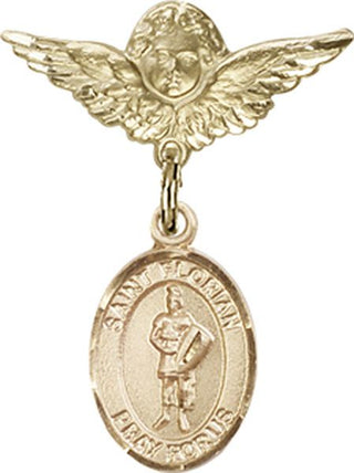14kt Gold Filled Small Angel w/Wings St. Florian Baby Badge - Engravable
