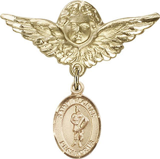 14kt Gold Large Angel w/Wings St. Florian Baby Badge - Engravable