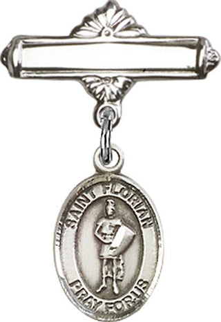 Sterling Silver Polished Badge Pin St. Florian Baby Badge - Engravable