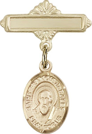 14kt Gold Filled Polished Badge Pin St. Francis de Sales Baby Badge - Engravable