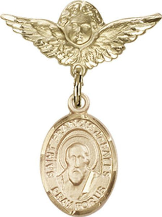 14kt Gold Filled Small Angel w/Wings St. Francis de Sales Baby Badge - Engravable