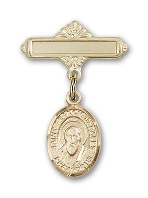 14kt Gold Polished Badge Pin St. Francis de Sales Baby Badge - Engravable