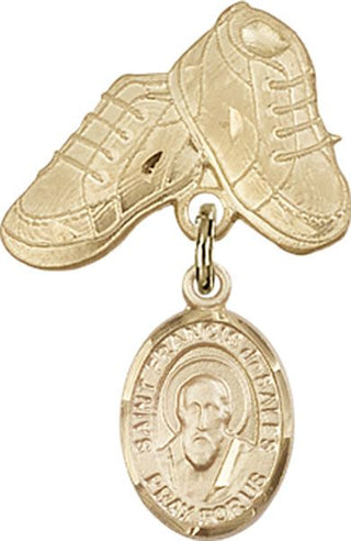 14kt Gold Baby Boots St. Francis de Sales Baby Badge - Engravable