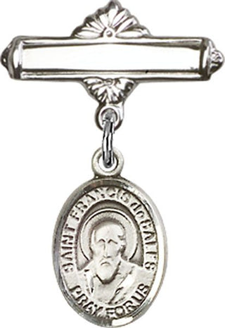 Sterling Silver Polished Badge Pin St. Francis de Sales Baby Badge - Engravable