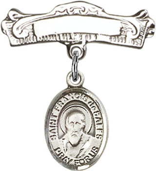 Sterling Silver Badge Pin St. Francis de Sales Baby Badge - Engravable