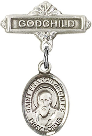 Sterling Silver Godchild St. Francis de Sales Baby Badge - Engravable