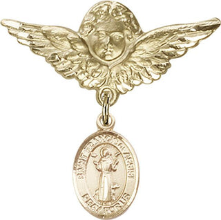14kt Gold Filled Large Angel w/Wings St. Francis of Assisi Baby Badge - Engravable