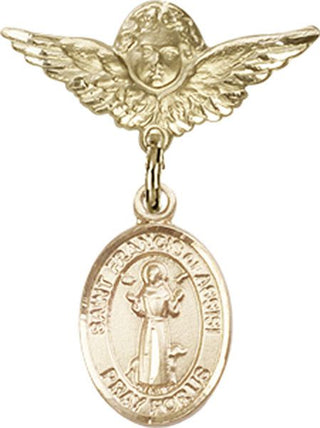 14kt Gold Filled Small Angel w/Wings St. Francis of Assisi Baby Badge - Engravable