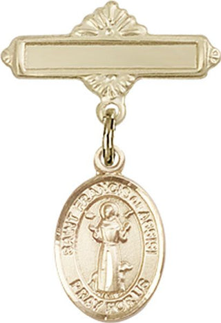 14kt Gold Polished Badge Pin St. Francis of Assisi Baby Badge - Engravable
