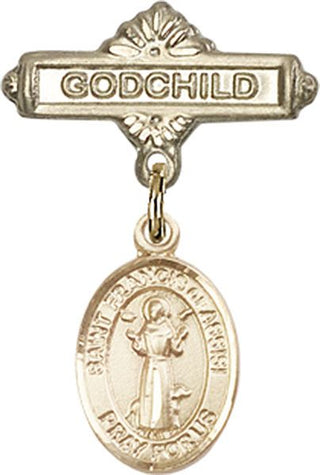 14kt Gold Godchild St. Francis of Assisi Baby Badge - Engravable