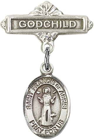Sterling Silver Godchild St. Francis of Assisi Baby Badge - Engravable