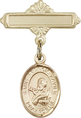 14kt Gold Filled Polished Badge Pin St. Francis Xavier Baby Badge - Engravable