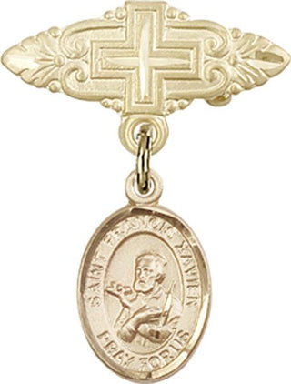14kt Gold Filled Badge Pin With Cross St. Francis Xavier Baby Badge - Engravable