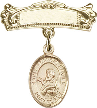 14kt Gold Badge Pin St. Francis Xavier Baby Badge - Engravable