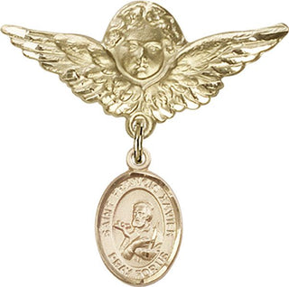 14kt Gold Large Angel w/Wings St. Francis Xavier Baby Badge - Engravable