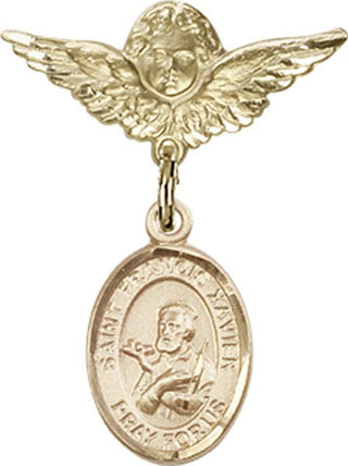 14kt Gold Small Angel w/Wings St. Francis Xavier Baby Badge - Engravable