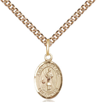 14kt Gold Saint Genesius of Rome Medal Engraved Catholic Saint Jewelry