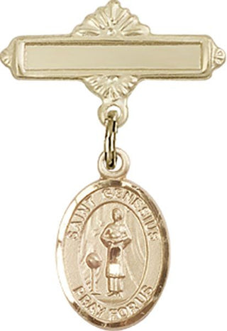 14kt Gold Filled Polished Badge Pin St. Genesius of Rome Baby Badge - Engravable