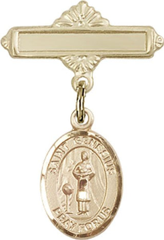 14kt Gold Polished Badge Pin St. Genesius of Rome Baby Badge - Engravable
