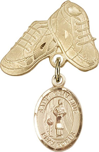 14kt Gold Baby Boots St. Genesius of Rome Baby Badge - Engravable