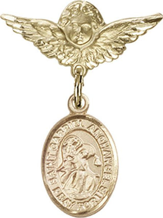 14kt Gold Filled Small Angel w/Wings St. Gabriel the Archangel Baby Badge - Engravable