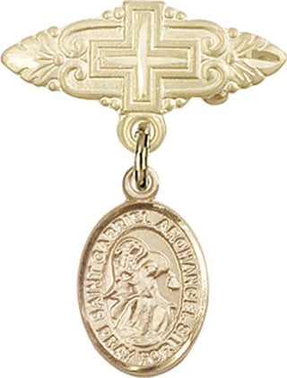 14kt Gold Badge Pin With Cross St. Gabriel the Archangel Baby Badge - Engravable