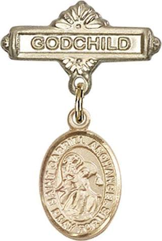 14kt Gold Godchild St. Gabriel the Archangel Baby Badge - Engravable